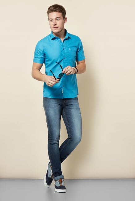 Integriti Sea Blue Solid Shirt Integriti Sea Blue Solid Shirt