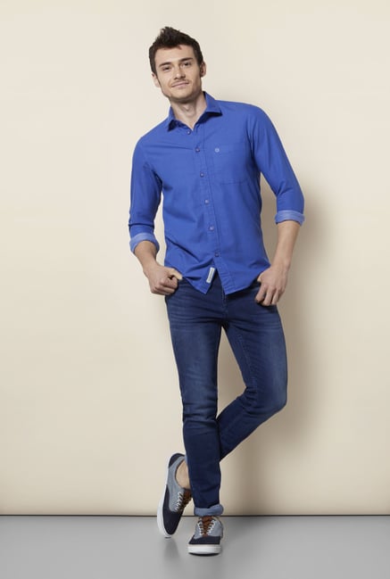 Integriti Royal Blue Solid Cotton Shirt Integriti Royal Blue Solid Cotton Shirt