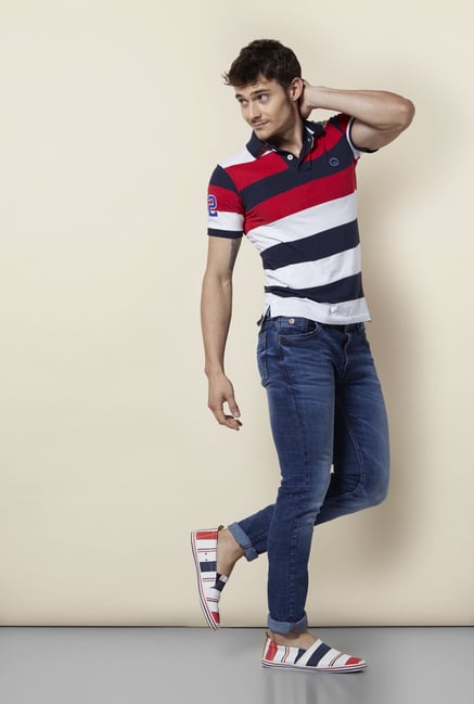 Integriti White Striped Polo T Shirt Integriti White Striped Polo T Shirt