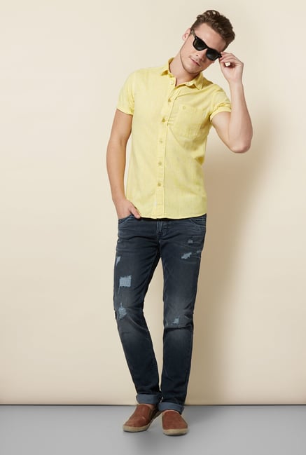 Integriti Yellow Solid Slim Fit Shirt Integriti Yellow Solid Slim Fit Shirt