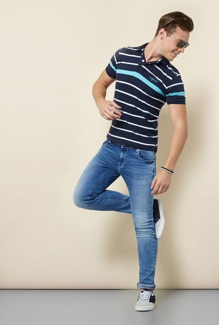 Integriti Navy Striped Polo T Shirt Integriti Navy Striped Polo T Shirt