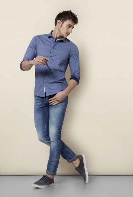 Integriti Navy Polka Dot Printed Shirt Integriti Navy Polka Dot Printed Shirt