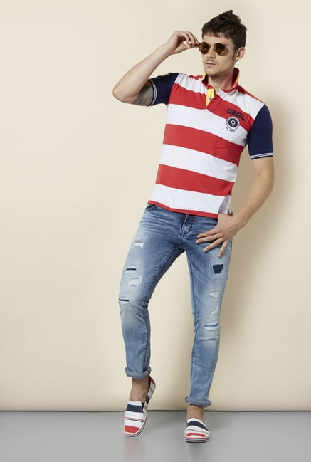 Integriti White Striped Polo T Shirt Integriti White Striped Polo T Shirt