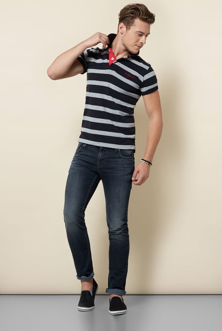Integriti Black & Grey Striped Polo T Shirt Integriti Black & Grey Striped Polo T Shirt
