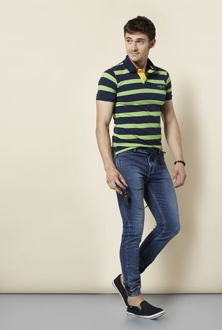 Integriti Green & Navy Striped Polo T Shirt Integriti Green & Navy Striped Polo T Shirt