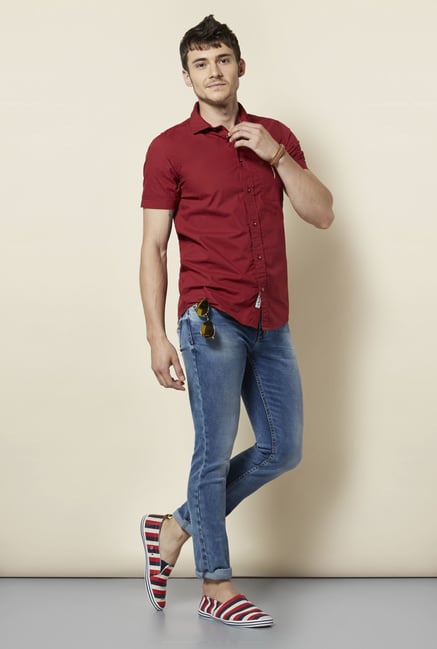 Integriti Maroon Solid Slim Fit Shirt Integriti Maroon Solid Slim Fit Shirt
