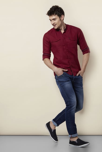 Integriti Maroon Solid Shirt Integriti Maroon Solid Shirt