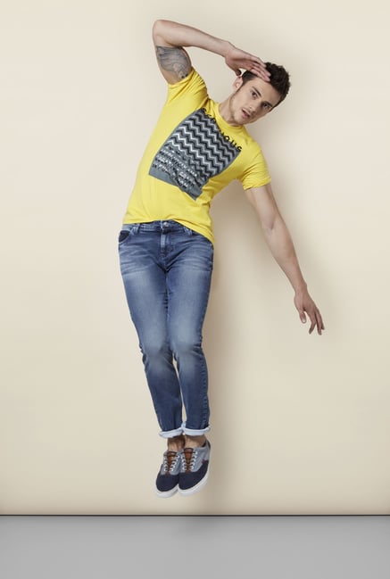 Integriti Yellow Printed Crew Neck T Shirt Integriti Yellow Printed Crew Neck T Shirt