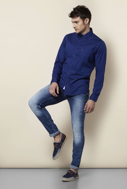 Integriti Navy Solid Slim Fit Shirt Integriti Navy Solid Slim Fit Shirt