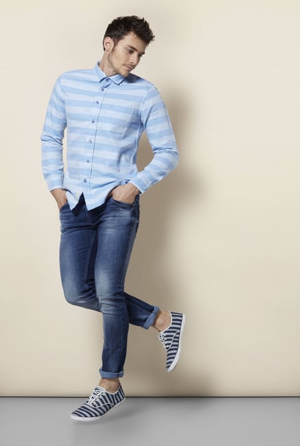 Integriti Blue Striped Cotton Shirt Integriti Blue Striped Cotton Shirt