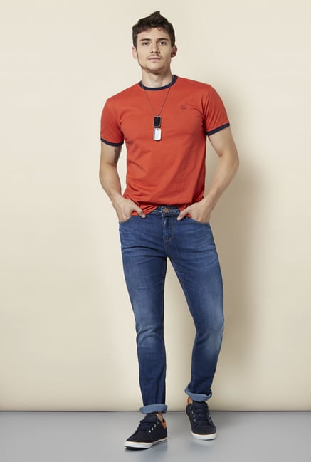 Integriti Orange Solid Crew Neck T Shirt Integriti Orange Solid Crew Neck T Shirt