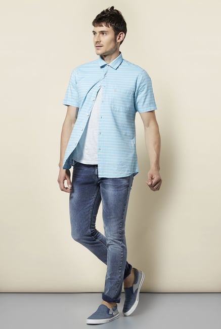 Integriti Turquoise Striped Cotton Shirt Integriti Turquoise Striped Cotton Shirt