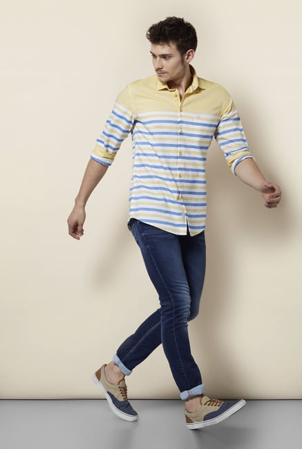 Integriti Yellow & Blue Striped Cotton Shirt Integriti Yellow & Blue Striped Cotton Shirt