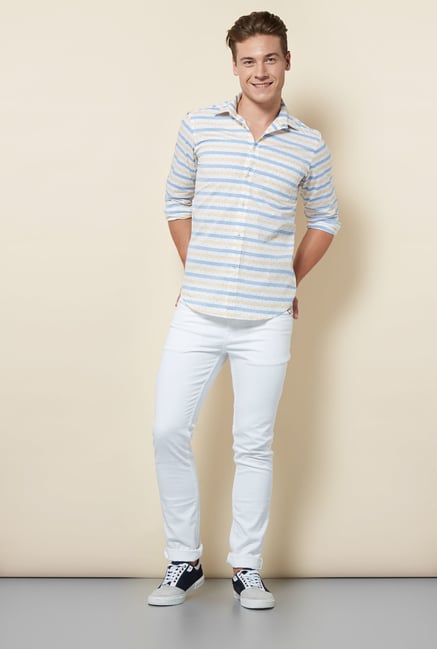 Integriti Off White & Blue Striped Slim Fit Shirt Integriti Off White & Blue Striped Slim Fit Shirt