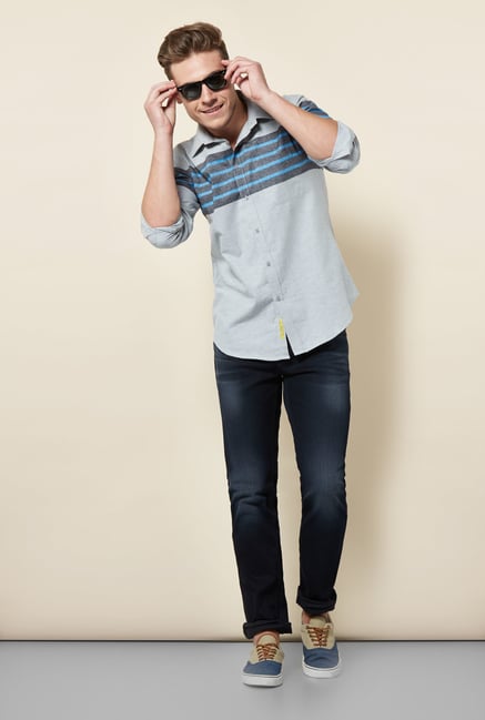 Integriti Grey & Blue Striped Slim Fit Shirt Integriti Grey & Blue Striped Slim Fit Shirt
