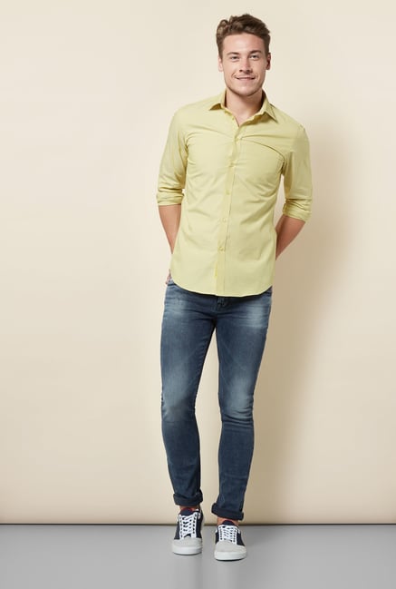 Integriti Yellow Solid Cotton Shirt Integriti Yellow Solid Cotton Shirt
