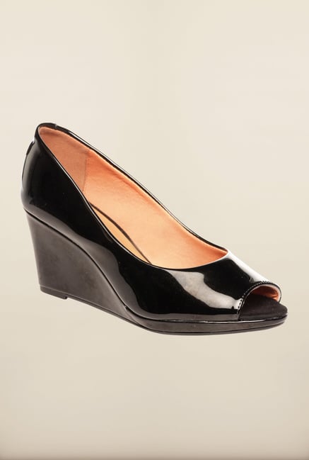 Pavers England Black Peeptoe Wedges Pavers England Black Peeptoe Wedges