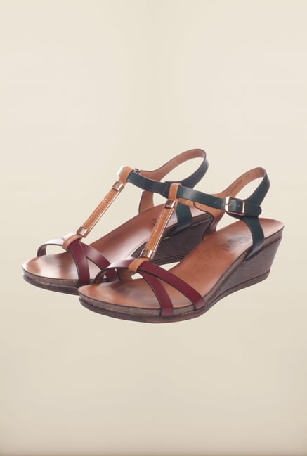 Pavers England Burgundy & Black Ankle Strap Sandals Pavers England Burgundy & Black Ankle Strap Sandals