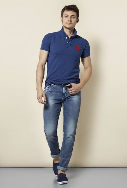 Integriti Blue Cotton Heavily Washed Jeans Integriti Blue Cotton Heavily Washed Jeans