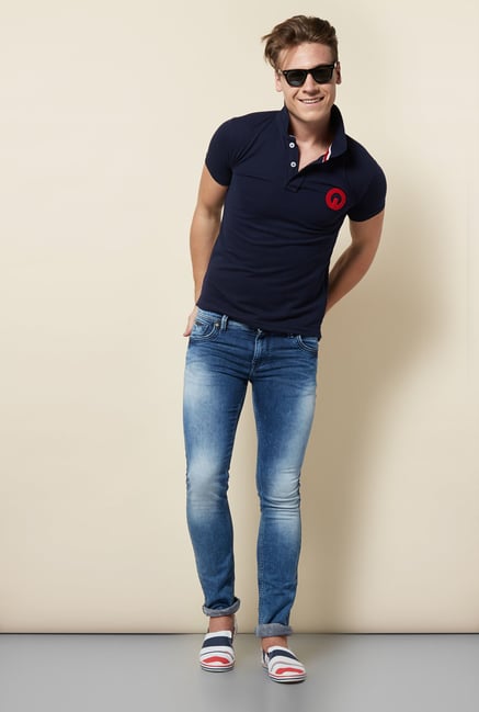 Integriti Blue Cotton Heavily Washed Jeans Integriti Blue Cotton Heavily Washed Jeans