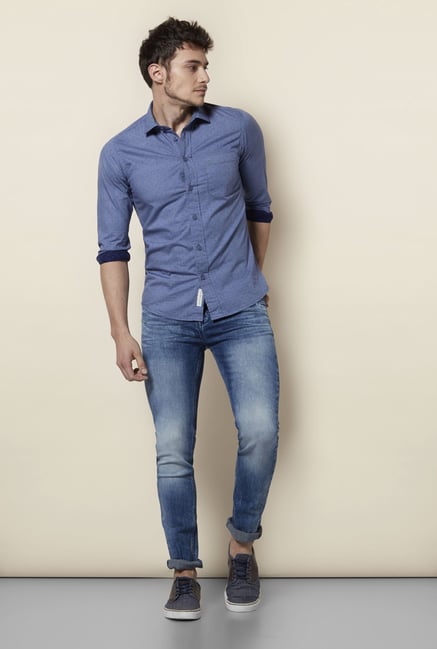 Integriti Blue Solid Heavily Washed Jeans Integriti Blue Solid Heavily Washed Jeans