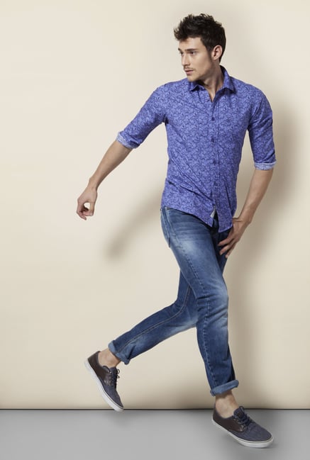 Integriti Dark Blue Solid Heavily Washed Jeans Integriti Dark Blue Solid Heavily Washed Jeans