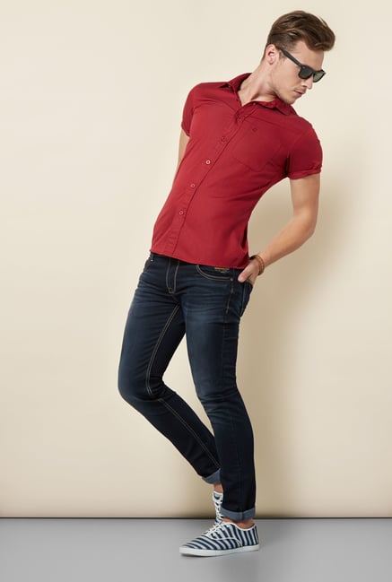 Integriti Maroon Solid Cotton Shirt Integriti Maroon Solid Cotton Shirt