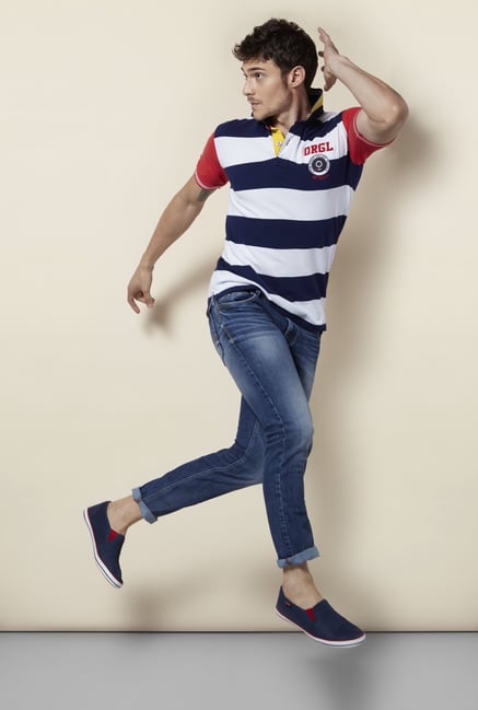 Integriti Navy & White Striped Polo T Shirt Integriti Navy & White Striped Polo T Shirt