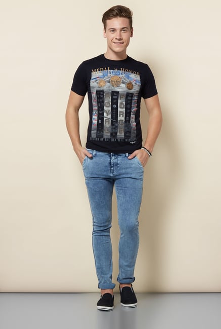 Integriti Black Printed Cotton T Shirt Integriti Black Printed Cotton T Shirt
