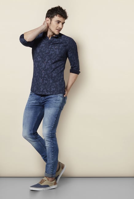 Integriti Navy Printed Cotton Shirt Integriti Navy Printed Cotton Shirt