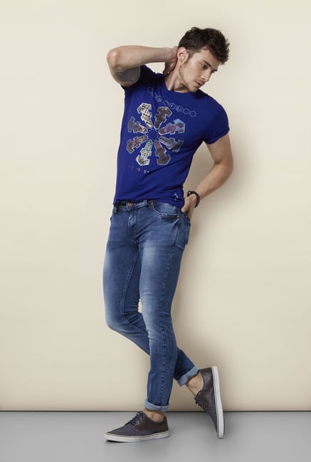 Integriti Royal Blue Printed Crew Neck T Shirt Integriti Royal Blue Printed Crew Neck T Shirt