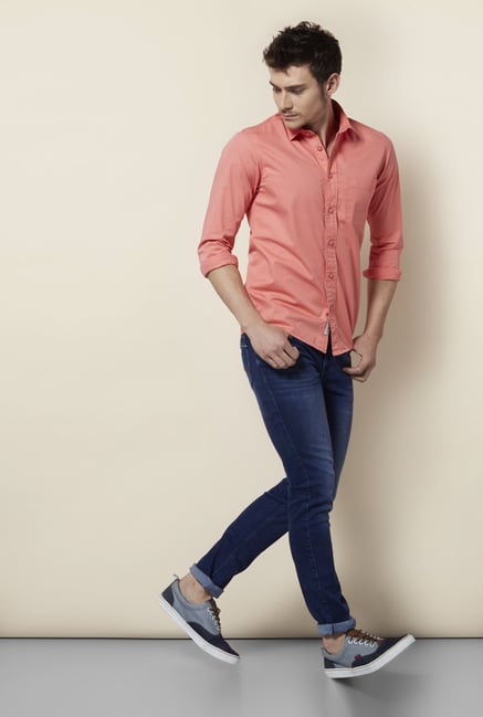 Integriti Peach Solid Cotton Shirt Integriti Peach Solid Cotton Shirt