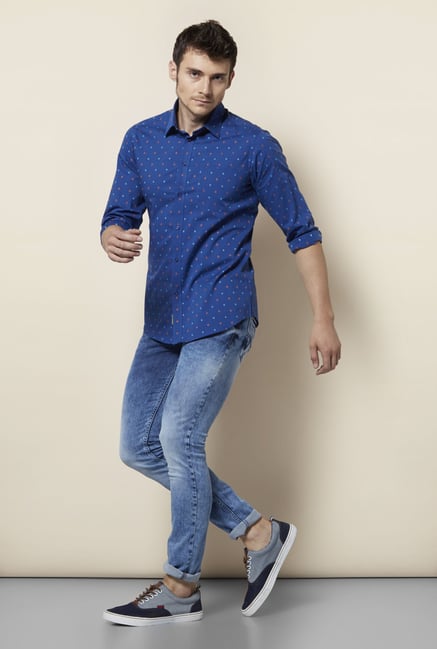 Integriti Navy Slim Fit Printed Cotton Shirt Integriti Navy Slim Fit Printed Cotton Shirt
