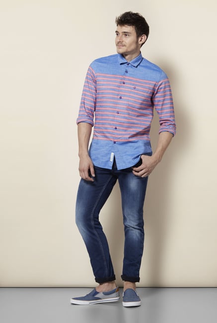 Integriti Blue & Coral Striped Shirt Integriti Blue & Coral Striped Shirt