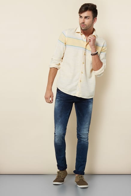 Integriti Yellow Striped Cotton Shirt Integriti Yellow Striped Cotton Shirt