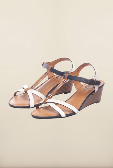 Pavers England White & Brown Ankle Strap Sandals Pavers England White & Brown Ankle Strap Sandals