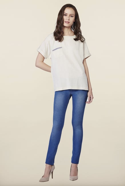 AND Beige Solid Regular Fit Top AND Beige Solid Regular Fit Top
