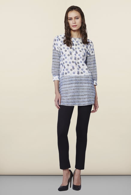AND White & Blue Floral Print Top AND White & Blue Floral Print Top