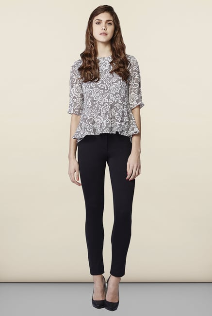AND Grey Floral Print Top AND Grey Floral Print Top