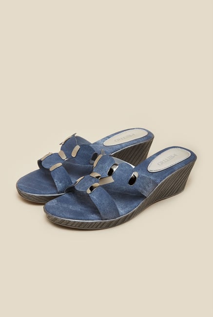 Metro Blue Mule Wedge Sandals Metro Blue Mule Wedge Sandals