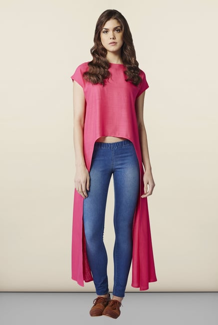 AND Pink Solid Regular Fit Top AND Pink Solid Regular Fit Top