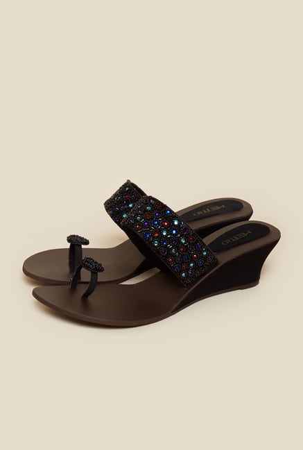 Metro Black Beaded Ethnic Wedges Metro Black Beaded Ethnic Wedges