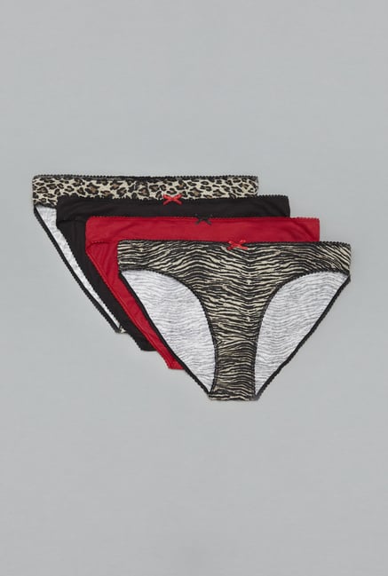 Wunderlove Brown, Black & Red Bikini Panties (Pack Of 4) Wunderlove Brown, Black & Red Bikini Panties (Pack Of 4)