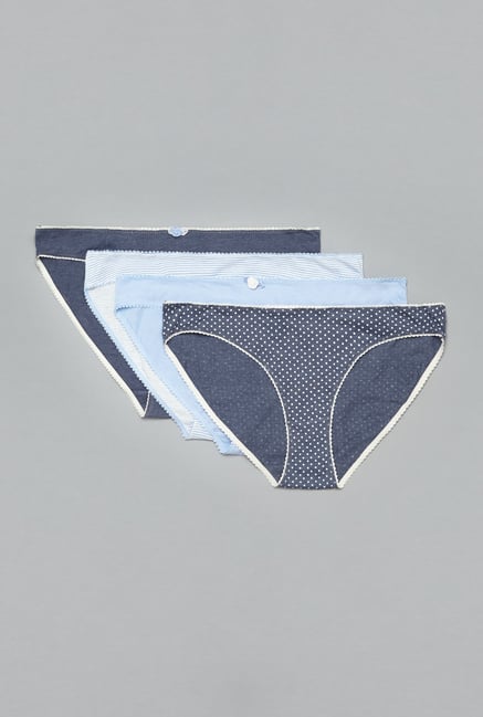 Wunderlove Blue & Navy Bikini Panties (Pack Of 4) Wunderlove Blue & Navy Bikini Panties (Pack Of 4)