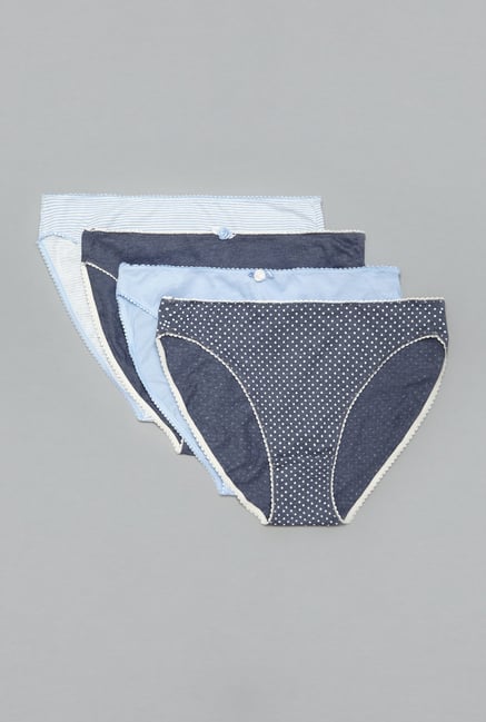 Wunderlove Blue Hi Leg Panties (Pack Of 4) Wunderlove Blue Hi Leg Panties (Pack Of 4)