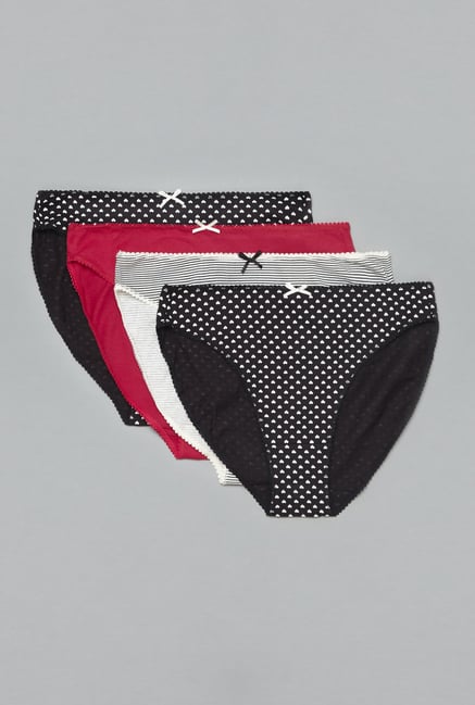 Wunderlove Black, Red & White Hi Leg Panties (Pack Of 4) Wunderlove Black, Red & White Hi Leg Panties (Pack Of 4)