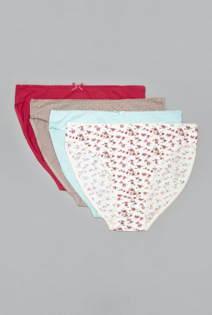 Wunderlove Pink,Red,Blue & Brown Hi Leg Panties (Pack Of 4) Wunderlove Pink,Red,Blue & Brown Hi Leg Panties (Pack Of 4)
