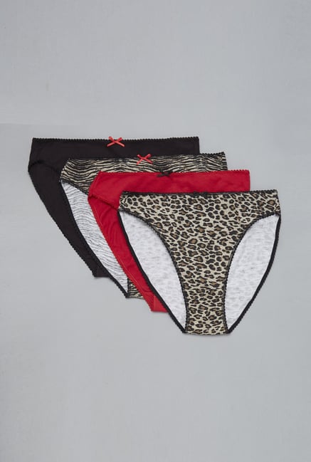Wunderlove Brown, Red & Black Hi Leg Panties (Pack Of 4) Wunderlove Brown, Red & Black Hi Leg Panties (Pack Of 4)
