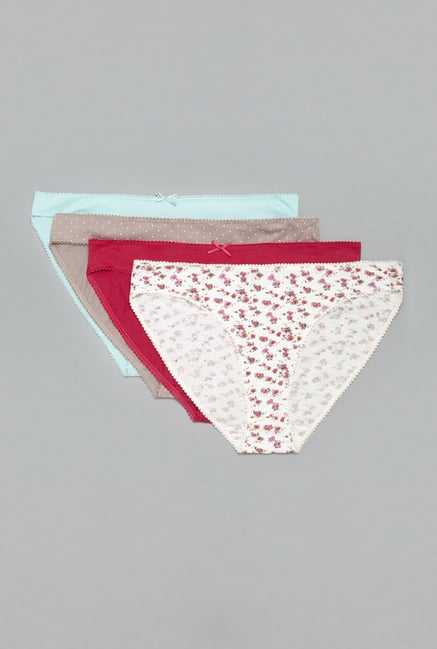 Wunderlove Pink,Red,Blue & Brown Bikini Panties (Pack Of 4) Wunderlove Pink,Red,Blue & Brown Bikini Panties (Pack Of 4)