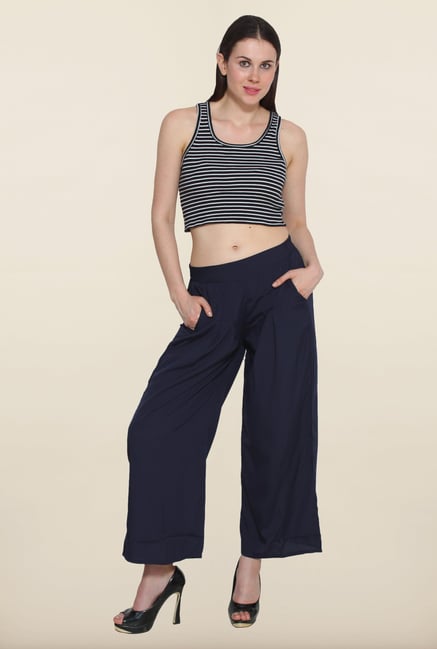 Aurelia Navy Solid Pleated Palazzo Aurelia Navy Solid Pleated Palazzo